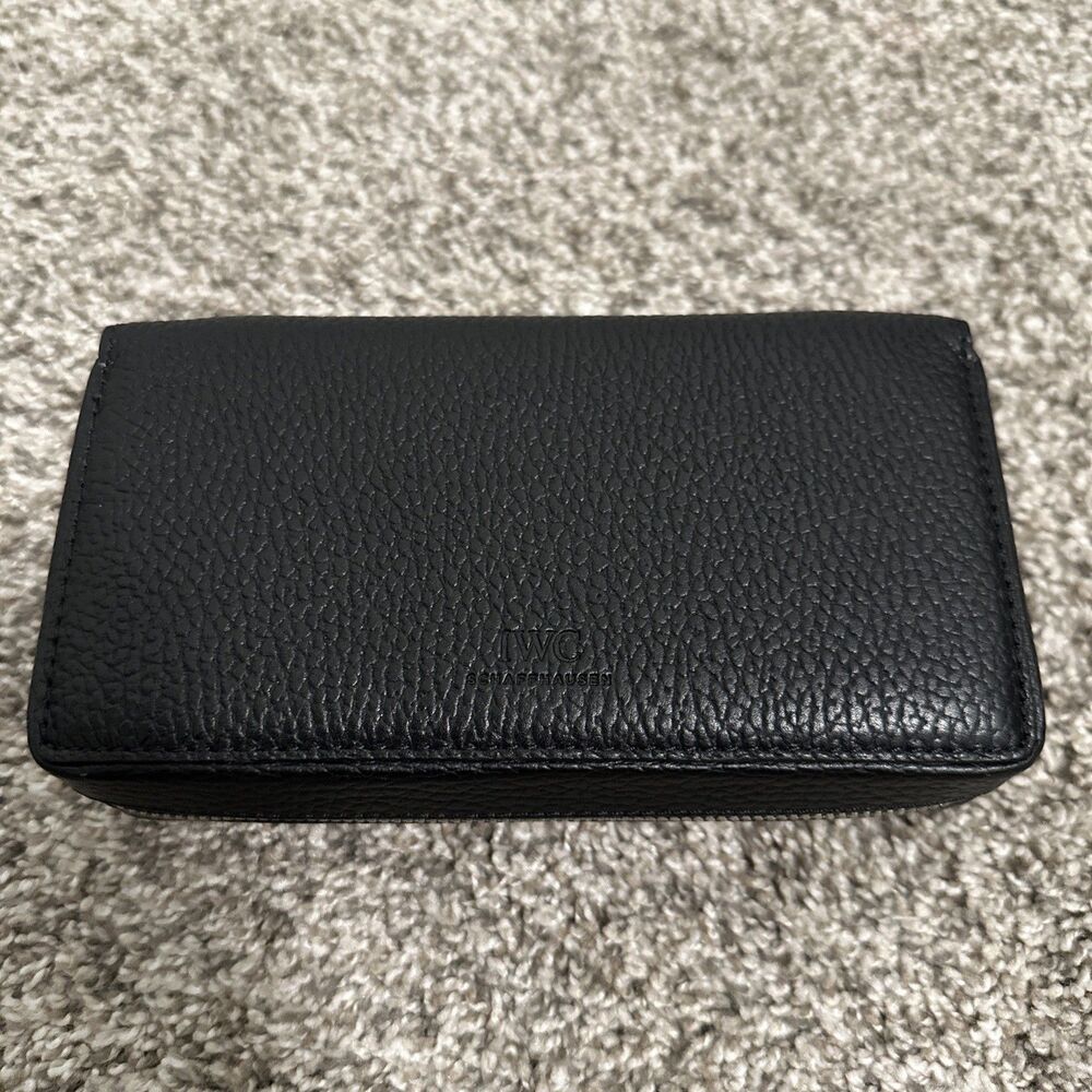 IWC International Watch Company Black Leather Case w/ Two Watch Travel Pouch